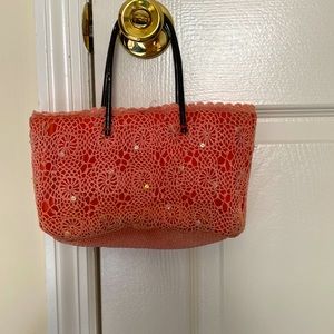 DKNY small coral evening bag with sparkles
